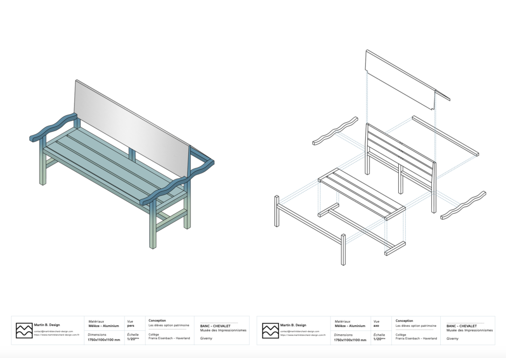 Vue 3D du banc design par Martin Blanchard 