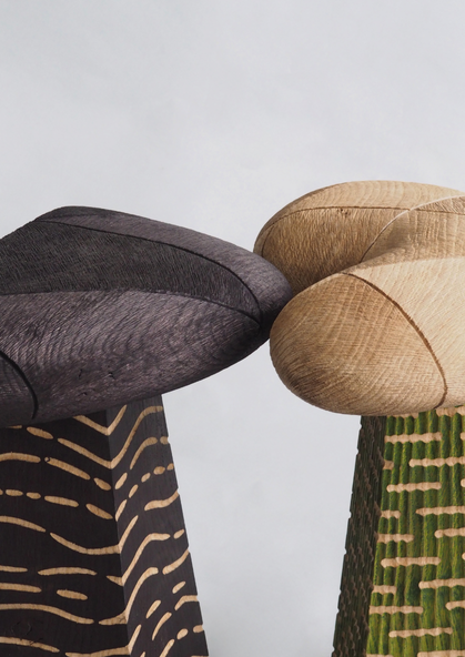 Maxime Perrolle et Marta Bakowski, Cajou et Obsidienne, travail design de la couleur et sculpture sur bois  